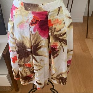 Talbots Abstract floral watercolor print skirt with large pleats, zippered back.